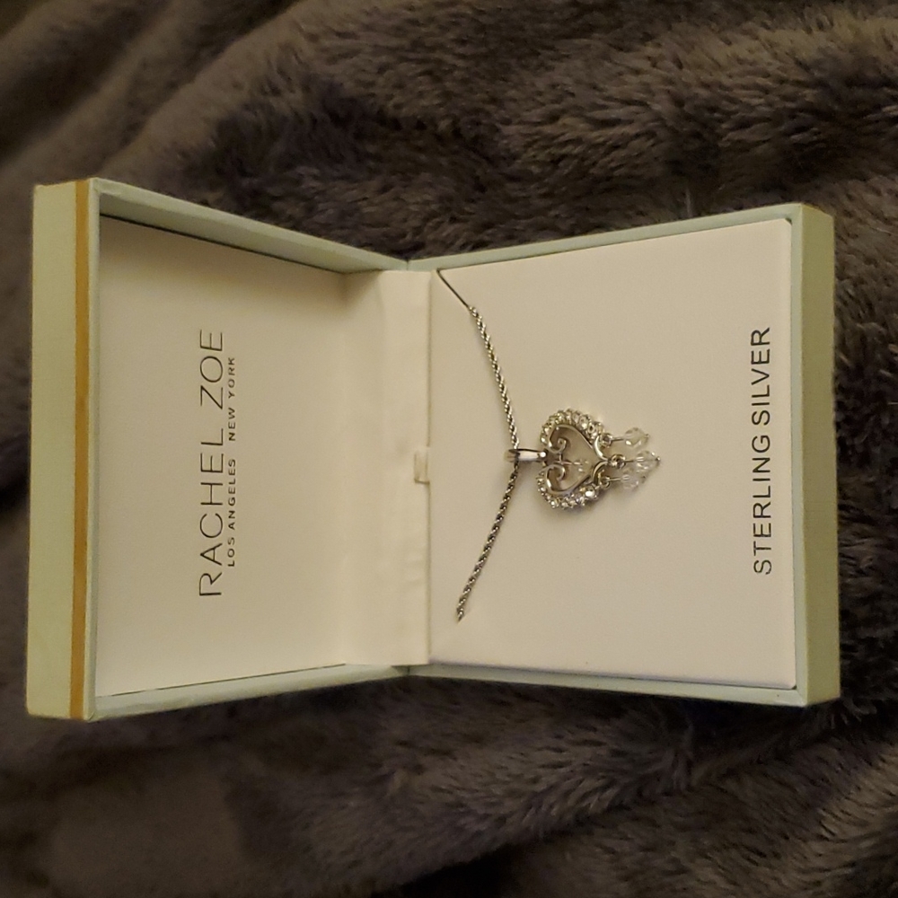 Sterling silver Rachel Zoe Heart & Crystal necklace on 18inch rope chain